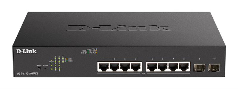 Коммутатор D-Link EasySmart L2 Switch 8х1000Base-T PoE, 2x1000Base-X SFP, PoE Budget 130W