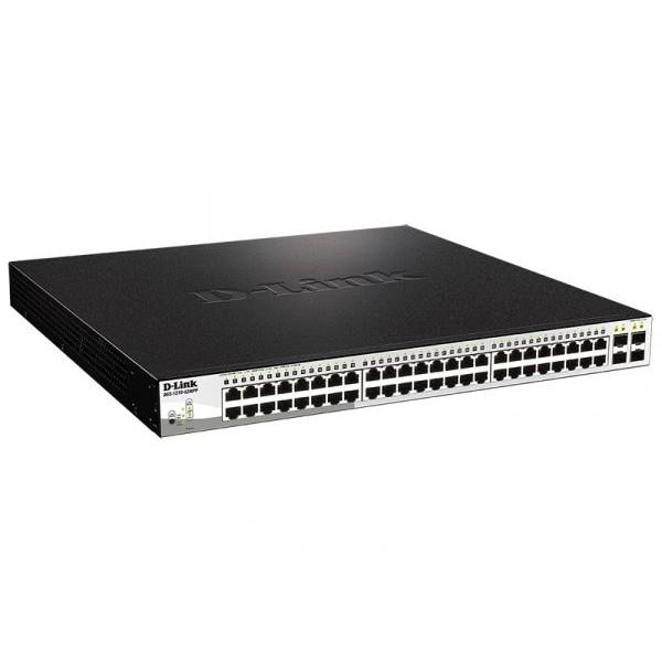 Коммутатор D-Link DGS-1210-52MPP/E2A, PROJ L2 Smart Switch with 48 10/100/1000Base-T ports and 4 1000Base-X SFP ports (48 PoE ports 802.3af/802.3at (30 W), PoE Budget 740 W).16K Mac address, 802.3x Flow Control