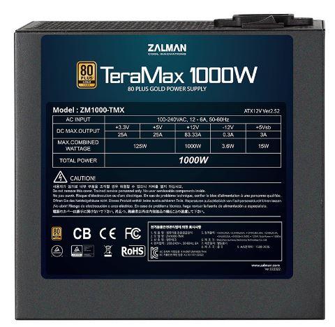 Блок питания Zalman ZM1000-TMX, 1000W, ATX12V v2.52, APFC, 12cm Fan, 80+ Gold, Full Modular, Retail