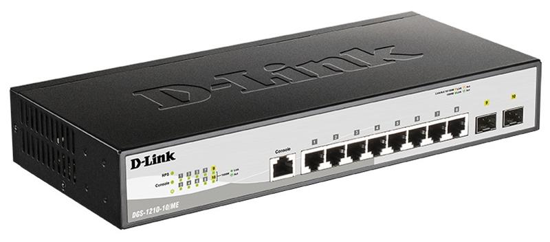 Коммутатор D-Link DGS-1210-10/ME/B2A, L2 Managed Switch with  8 10/100/1000Base-T ports and 2 1000Base-X SFP ports.16K Mac address, 802.3x Flow Control, 4K of 802.1Q VLAN, 802.1p Priority Queues, Traffic Segmen