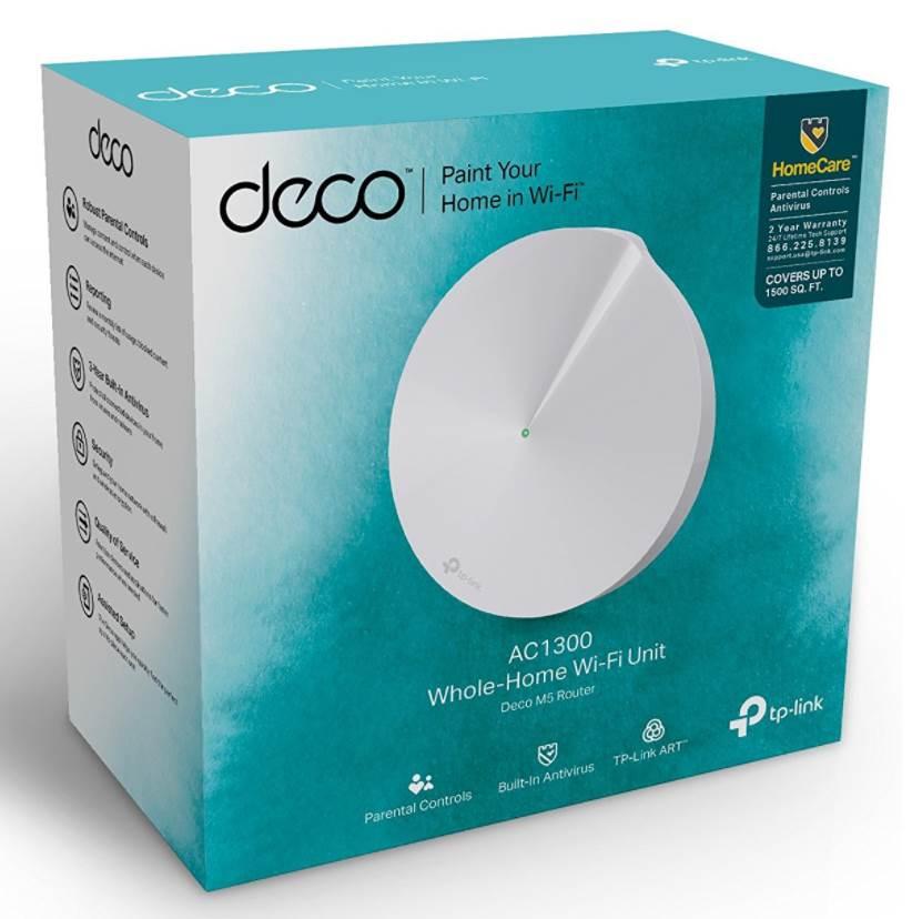  TP-Link Deco M5(1-pack), AC1300 Mesh Wi-Fi модуль, до 400 Мбит/с на 2,4 ГГц + до 867 Мбит/с на 5 ГГц, 4 встр. антенны, 2 гиг. порта (автоопределение WAN/LAN)