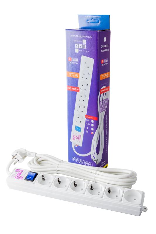 Сетевой фильтр-удлинитель Power Cube , PC 5м 6р, бел. 16А, SPG6-А2
