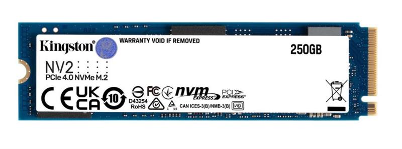 Твердотельный накопитель Kingston SSD 250GB NV2 M.2 2280 NVMe Gen4x4 R3000/W1300MB/s MTBF 1.5M 80TBW Retail 1 year