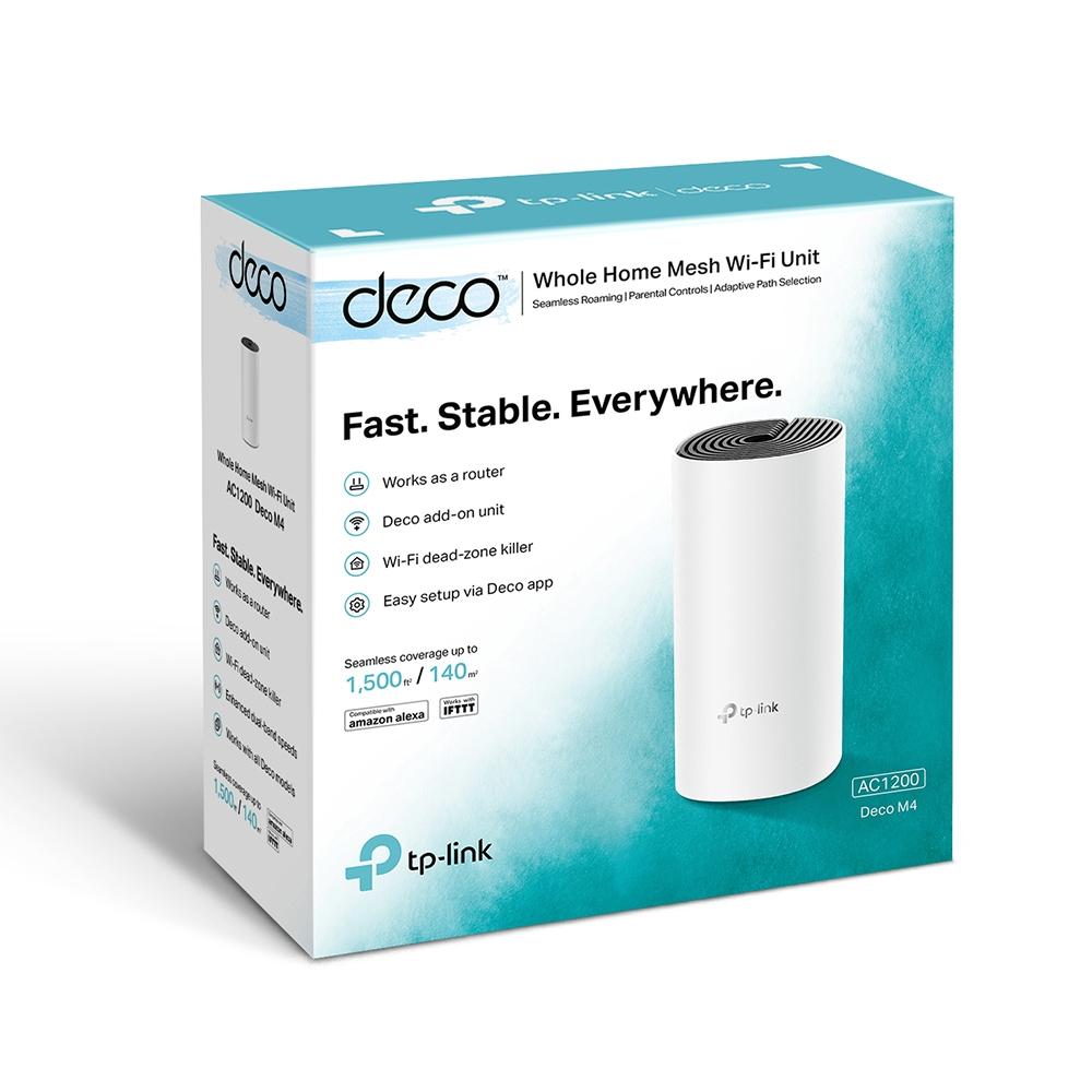  TP-Link Deco M4(1-pack), AC1200 Mesh Wi-Fi модуль, до 300 Мбит/с на 2,4 ГГц + до 867 Мбит/с на 5 ГГц, 2 встр. антенны, 2 гиг.порта (автоопределение WAN/LAN)
