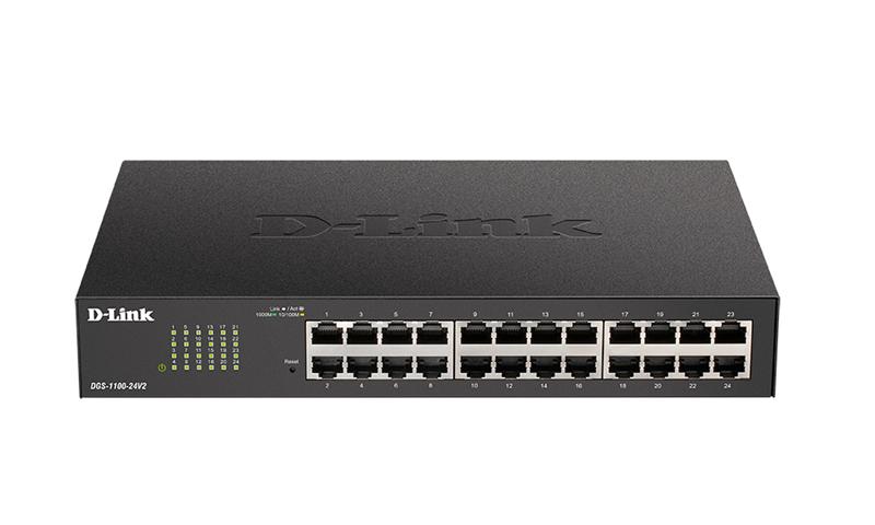 Коммутатор D-Link DGS-1100-24V2/A2A, L2 Smart Switch with 24 10/100/1000Base-T ports.8K Mac address, 802.3x Flow Control, 802.3ad Link Aggregation, Port Mirroring, 128 of 802.1Q VLAN, VID range 1-4094, Loopbac