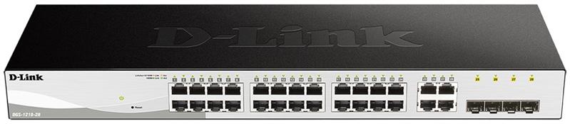Коммутатор D-Link DGS-1210-28/F3A, L2 Smart Switch with  24 10/100/1000Base-T ports and 4 1000Base-T/SFP combo-ports.8K Mac address, 802.3x Flow Control, 256 of 802.1Q VLAN, VID range 1-4094, 4 IP Interface, 8