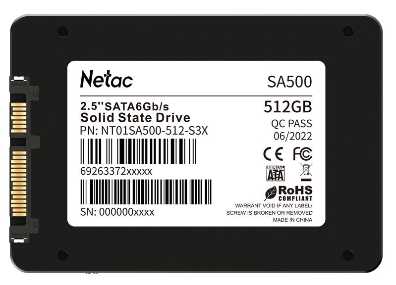 Ssd накопитель Netac SSD SA500 512GB 2.5 SATAIII 3D NAND, R/W up to 520/450MB/s, TBW 240TB, 3y wty