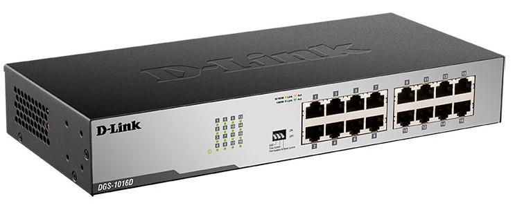 Коммутатор D-Link DGS-1016D/I2A, L2 Unmanaged Switch with 16 10/100/1000Base-T ports8K Mac address, Auto-sensing, 802.3x Flow Control, Auto MDI/MDI-X for each port, Jumbo frame 9K, 802.1p QoS, D-Link Green techn