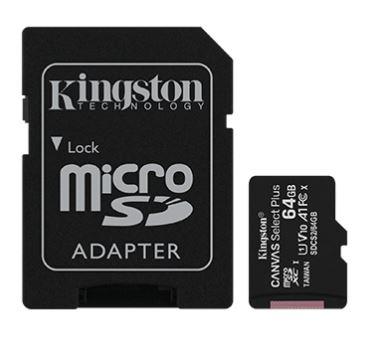 Носитель информации Kingston Micro Secure Digital Flash Card 64GB microSDXC Canvas Select Plus 100R A1 C10 Card + ADP
