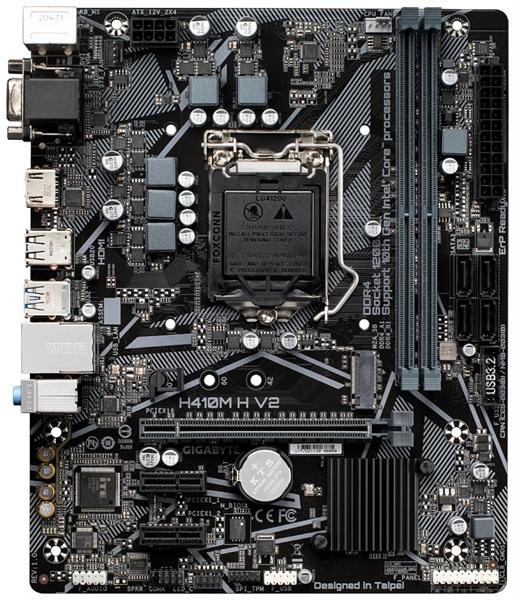Материнская плата GIGABYTE H410M H V2, LGA1200, H470, 2*DDR4, HDMI + D-Sub, 4 SATA 6 Гб/с+ RAID,M2, Audio, Gb LAN, USB 3.2, USB 2.0, COM*1 header, mATX