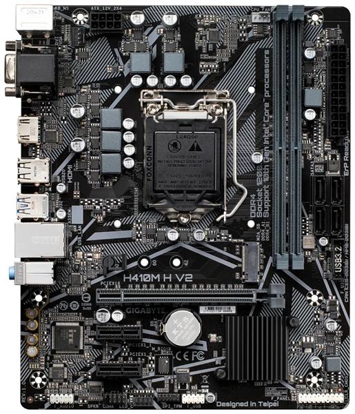 Материнская плата GIGABYTE H410M H V2, LGA1200, H470, 2*DDR4, HDMI + D-Sub, 4 SATA 6 Гб/с+ RAID,M2, Audio, Gb LAN, USB 3.2, USB 2.0, COM*1 header, mATX