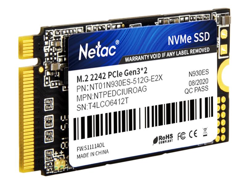 Ssd накопитель Netac SSD N930ES 512GB PCIe 3 x2 M.2 2242 NVMe 3D NAND, R/W up to 1650/1500MB/s, TBW 300TB, 3y wty