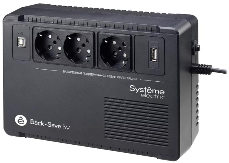 Источник бесперебойного питания Systeme Electriс Back-Save, 400VA/240W, 230V, Line-Interactive, AVR, 3xSchuko, USB charge(type A), USB