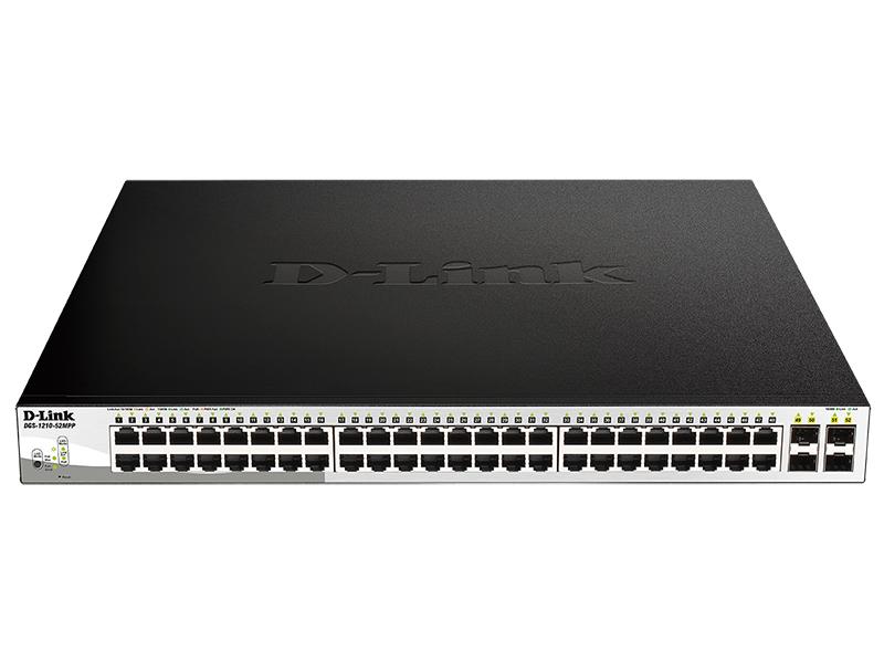 Коммутатор D-Link DGS-1210-52MPP/E2A, PROJ L2 Smart Switch with 48 10/100/1000Base-T ports and 4 1000Base-X SFP ports (48 PoE ports 802.3af/802.3at (30 W), PoE Budget 740 W).16K Mac address, 802.3x Flow Control