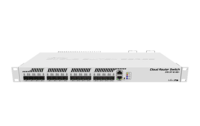 Коммутатор MikroTik Cloud Router Switch 317-1G-16S+RM with 800MHz CPU, 1GB RAM, 1xGigabit LAN, 16xSFP+ cages, RouterOS L6 or SwitchOS (dual boot), passive cooling 1U rackmount enclosure, Dual redundant PSU