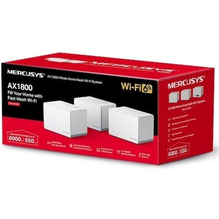 Домашний роутер MERCUSYS AX1800 Домашняя Mesh Wi-Fi 6 система, до 574 Мбит/с на 2,4 ГГц + до 1201 Мбит/с на 5 ГГц,  встр. антенны, 3 гиг. порта на каждом модуле с автораспознаванием WAN/LAN, 3 шт.