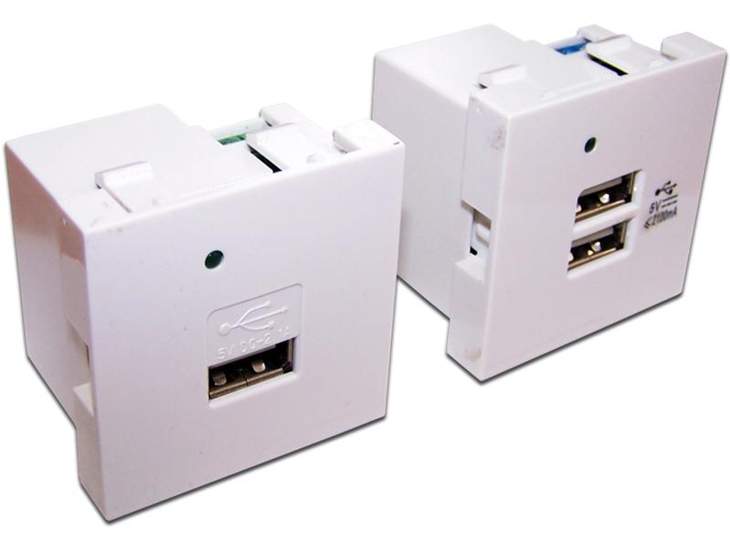  Модуль USB-зарядки, 2 порта, без шторки, 2.1A/5V, 45x45, белый