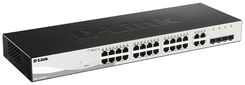 Коммутатор D-Link DGS-1210-28/F3A, L2 Smart Switch with  24 10/100/1000Base-T ports and 4 1000Base-T/SFP combo-ports.8K Mac address, 802.3x Flow Control, 256 of 802.1Q VLAN, VID range 1-4094, 4 IP Interface, 8