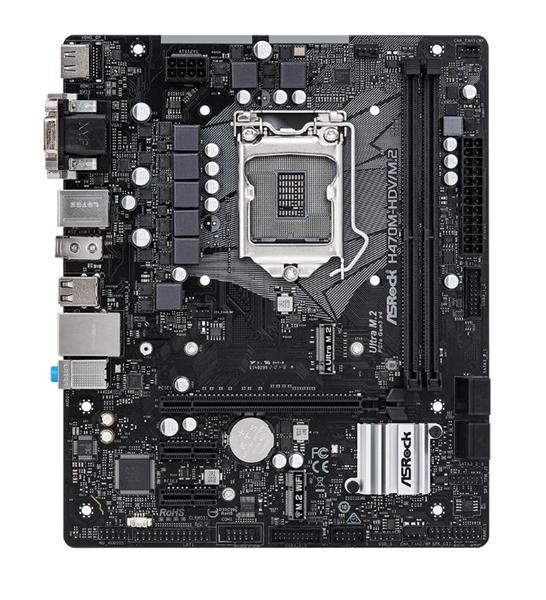 Материнская плата ASROCK H470M-HDV/M.2, LGA1200, H470, 2*DDR4, D-Sub+HDMI+DVI-D, 4xSATA3 6.0, M.2 Socket, 4xUSB 3.2, 2xUSB 2.0, mATX; 90-MXBG80-A0UAYZ