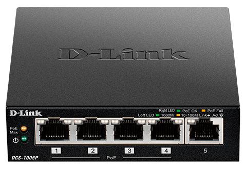 Коммутатор D-Link Unmanaged Switch 5x1000Base-T (4x1000Base-T PoE), PoE Budget 60W, metal case