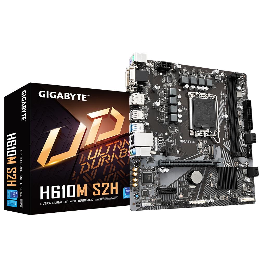 Материнская плата GIGABYTE H610M S2H, LGA1700, H610, 2*DDR5, DP+D-Sub+DVI+HDMI,  4 SATA 6 Гб/с, M2, Audio, Gb LAN, USB 3.2, USB 2.0, COM*1 header, mATX