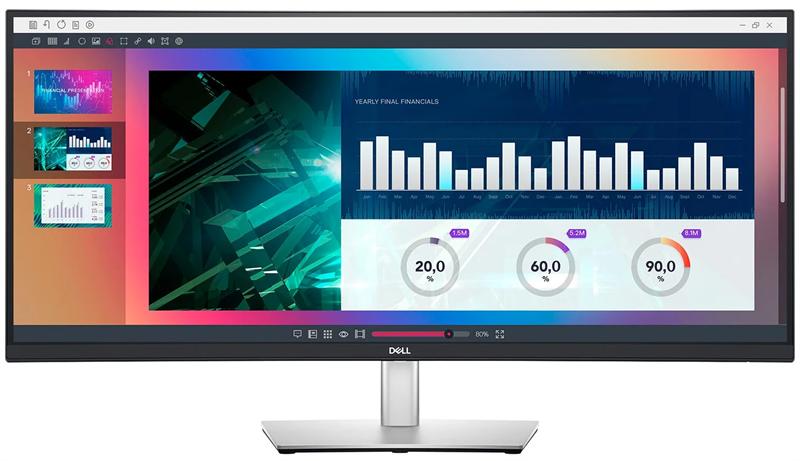 Монитор Dell 34"    P3421W Curved  S/BK ( IPS; 21:9; 300 cd/m2; 1000:1; 3440x1440; 5ms; 178/178; DP1.2, HDMI2.0, USB -C, 3xUSB 3.2(Gen1), 2xUSB 2.0; HAS; Tilt; Swiv) ВАЖНО:БЕЗ EU кабеля пит в компл