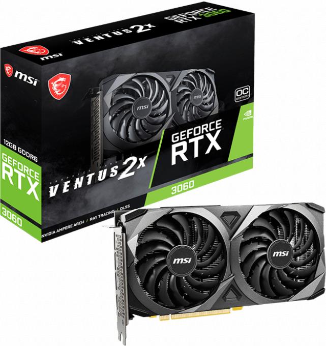 Видеокарта MSI GeForce RTX 3060 VENTUS 2X 12G OC PCI-E/ GeForce RTX 3060 VENTUS 2X 12G OC/HDMI/DP*3/DUAL FAN/EP8/ATX/OC/12G