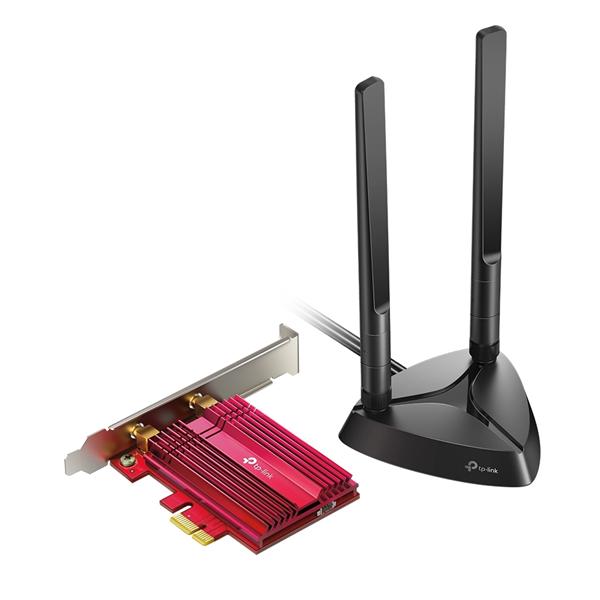  TP-Link Archer TX3000E, AX3000 Двухдиапазонный Wi-Fi 6 Bluetooth-адаптер PCI Express, до 574 Мбит/с на 2,4 ГГц + до 2402 Мбит/с на 5 ГГц, 2 антенны с высоким коэфф. усиления,основание с кабелем