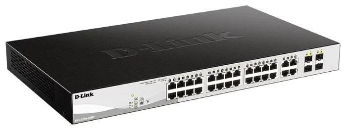 Коммутатор D-Link DGS-1210-28MP/FL1A, L2 Managed Switch with 24 10/100/1000Base-T ports and 4 100/1000Base-T/SFP combo-ports (24 PoE ports 802.3af/802.3at (30 W), PoE Budget 370 W).8K Mac address, 802.3x Flow C