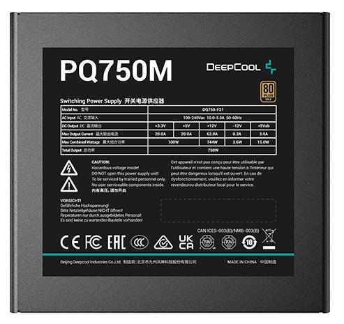 Блок питания Deepcool PQ750M (ATX 2.4, 750W, Full Cable Management, PWM 120mm fan, Active PFC, 80+ GOLD) RET