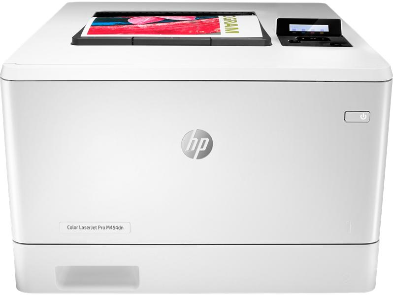 Принтер HP Color LaserJet Pro M454dn Printer (A4,600x600dpi,27(27)ppm,ImageREt3600,256Mb,Duplex, 2trays 50+250,USB2.0/GigEth, ePrint, AirPrint, PS3, 1y warr, 4Ctgs1200pages in box, repl. CF389A)