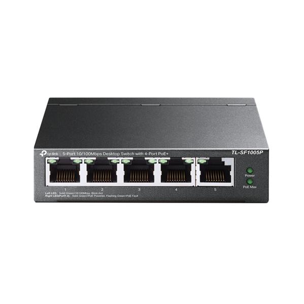  TP-Link 5-портовый 10/100 Мбит/с настольный коммутатор с 4 портами PoE, 5 портов RJ45 10/100 Мбит/с, включая 4 порта PoE, бюджет PoE до 58 Вт, стальной корпус