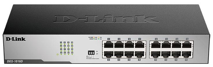 Коммутатор D-Link DGS-1016D/I1A, L2 Unmanaged Switch with 16 10/100/1000Base-T ports8K Mac address, Auto-sensing, 802.3x Flow Control, Auto MDI/MDI-X for each port, Jumbo frame 9K, 802.1p QoS, D-Link Green techn