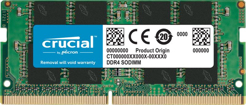 Оперативная память Crucial by Micron  DDR4  16GB 3200MHz SODIMM  (PC4-25600) CL22 1.2V (Retail), 1 year