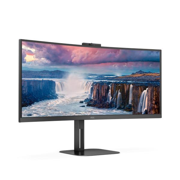Монитор 34" AOC CU34V5CW Curved 3440x1440 100Гц VA LED 16:9 4(1)ms HDMI DP USB-C/4xUSB3.2 20M:1 3000:1 178/178 300cd WebcamTilt HAS Swivel Speakers 2*5W Black