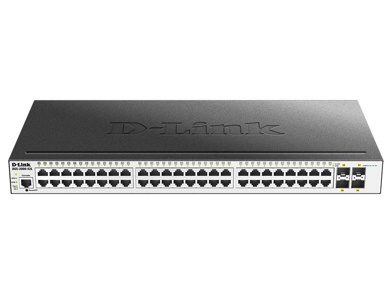 Коммутатор D-Link Managed L2 Switch 48x1000Base-T, 4x1000Base-X SFP, Surge 6KV, CLI, RJ45 Console, RPS, Dying Gasp