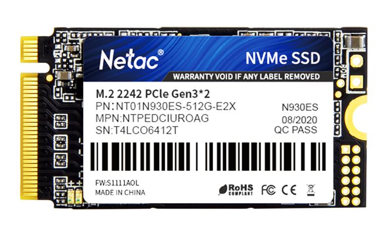Ssd накопитель Netac SSD N930ES 512GB PCIe 3 x2 M.2 2242 NVMe 3D NAND, R/W up to 1650/1500MB/s, TBW 300TB, 3y wty