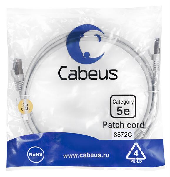  Cabeus PC-FTP-RJ45-Cat.5e-2m-LSZH Патч-корд F/UTP, категория 5е, 2xRJ45/8p8c, экранированный, серый, LSZH, 2м