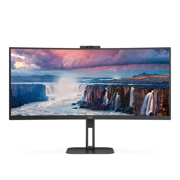 Монитор 34" AOC CU34V5CW Curved 3440x1440 100Гц VA LED 16:9 4(1)ms HDMI DP USB-C/4xUSB3.2 20M:1 3000:1 178/178 300cd WebcamTilt HAS Swivel Speakers 2*5W Black