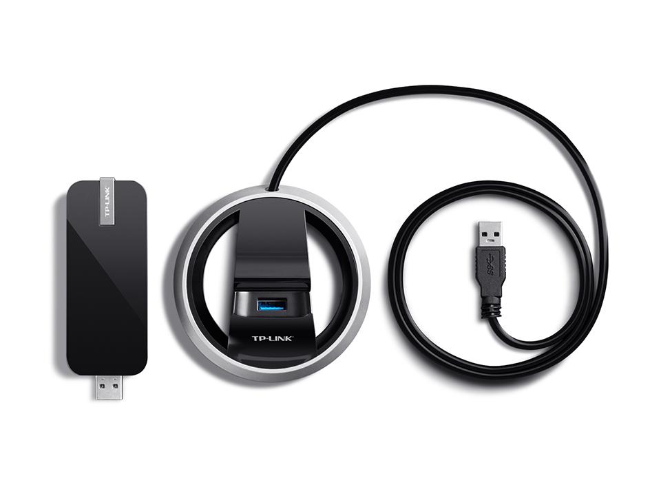 TP-Link Archer T9UH, AC1900 Двухдиапазонный Wi Fi USB адаптер, до 600 Мбит/с на 2,4 ГГц + до 1300 Мбит/с на 5 ГГц, 4 внешние антенны с высоким коэффициентом усиления, USB 3.0, подставка кабелем
