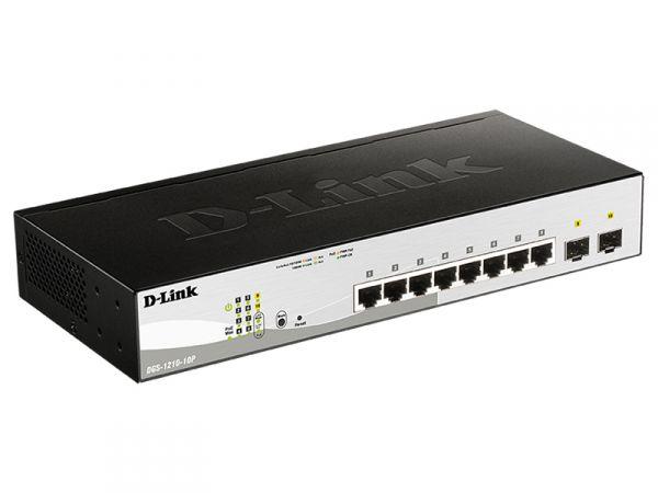 Коммутатор D-Link DGS-1210-10P/FL1A, L2 Managed Switch with 8 10/100/1000Base-T ports and 2 1000Base-X SFP ports (8 PoE ports 802.3af/802.3at (30 W), PoE Budget 65 W).8K Mac address, 802.3x Flow Control, 256 of