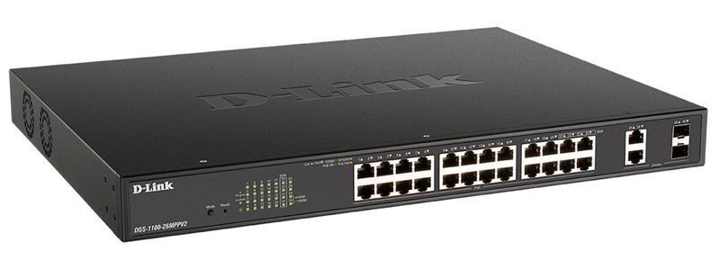 Коммутатор D-Link EasySmart L2 Switch 24х1000Base-T PoE, 2xCombo 1000Base-T/SFP, PoE Budget 525W, 4 PoE ports 802.3bt (90W)