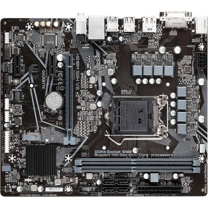 Материнская плата GIGABYTE H510M S2H V2, LGA1200, H510, 2*DDR4, DP+HDMI+DVI-D,  4 SATA 6 Гб/с, M2, Audio, Gb LAN, USB 3.2, USB 2.0, COM*1 header, mATX