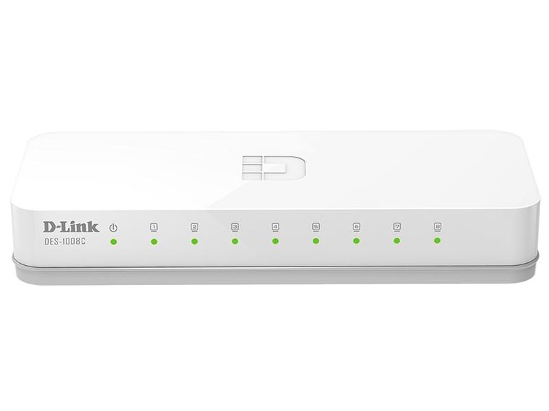 Коммутатор D-Link DES-1008C/B1A, L2 Unmanaged Switch with 8 10/100Base-TX ports.2K Mac address, Auto-sensing, 802.3x Flow Control, Stand-alone, Auto MDI/MDI-X for each port, Plastic case. Manual + External Pow