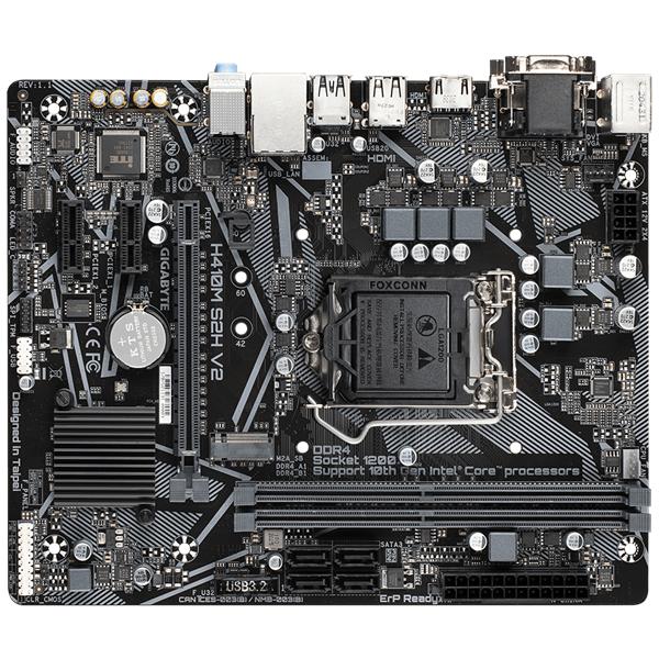 Материнская плата GIGABYTE H410M S2H V2, LGA1200, H470, 2*DDR4, D-Sub+DVI+HDMI,  4 SATA 6 Гб/с, M2, Audio, Gb LAN, USB 3.2, USB 2.0, COM*1 header, mATX