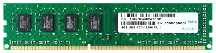 Оперативная память Apacer  DDR3   4GB  1600MHz UDIMM (PC3-12800) CL11 1.5V (Retail) 512*8  3 years (AU04GFA60CATBGC/DL.04G2K.KAM)