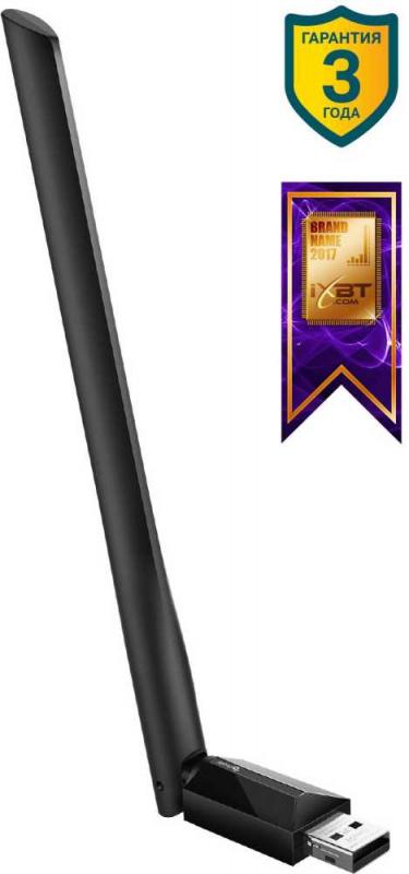  TP-Link Archer T2U Plus, AC600 Двухдиапазонный Wi Fi USB адаптер высокого усиления, до 200 Мбит/с на 2,4 ГГц + до 433 Мбит/с на 5 ГГц, 1 внешняя антенна с высоким коэффициентом усиления, USB 2.0