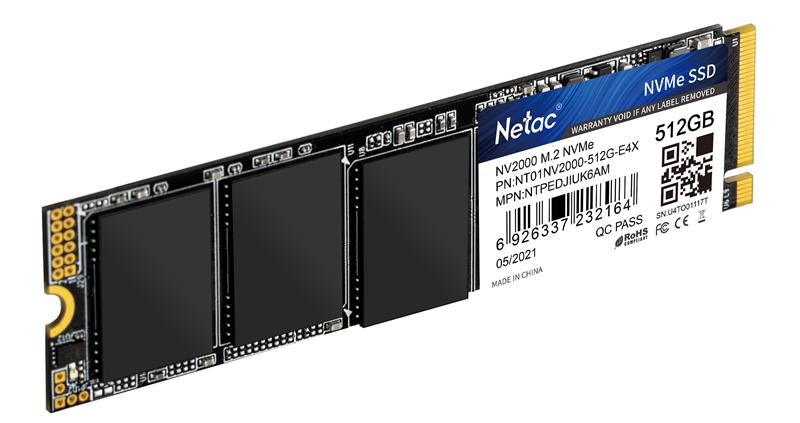 Ssd накопитель Netac SSD NV2000 512GB PCIe 3 x4 M.2 2280 NVMe 3D NAND, R/W up to 2500/1950MB/s, TBW 300TB, 5y wty