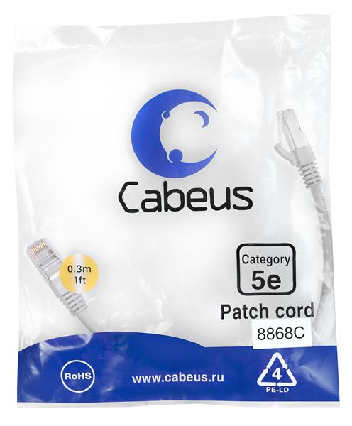  Cabeus PC-FTP-RJ45-Cat.5e-0.3m-LSZH Патч-корд F/UTP, категория 5е, 2xRJ45/8p8c, экранированный, серый, LSZH, 0.3м