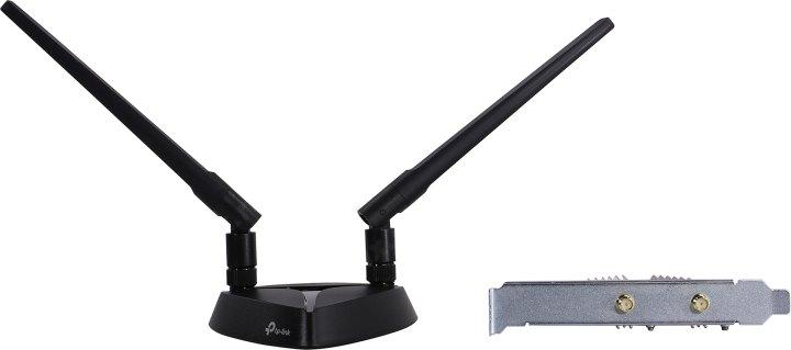  TP-Link Archer TX3000E, AX3000 Двухдиапазонный Wi-Fi 6 Bluetooth-адаптер PCI Express, до 574 Мбит/с на 2,4 ГГц + до 2402 Мбит/с на 5 ГГц, 2 антенны с высоким коэфф. усиления,основание с кабелем